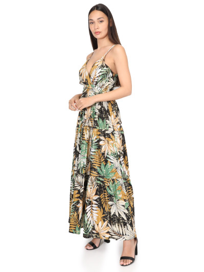 Robe à imprimé tropical et éclats dorés