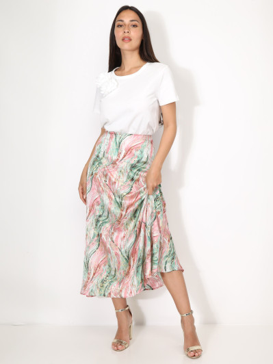 Jupe à imprimé abstrait et éclats dorés