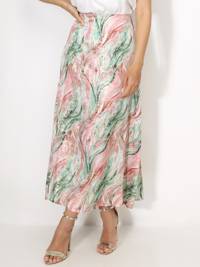 Jupe à imprimé abstrait et éclats dorés