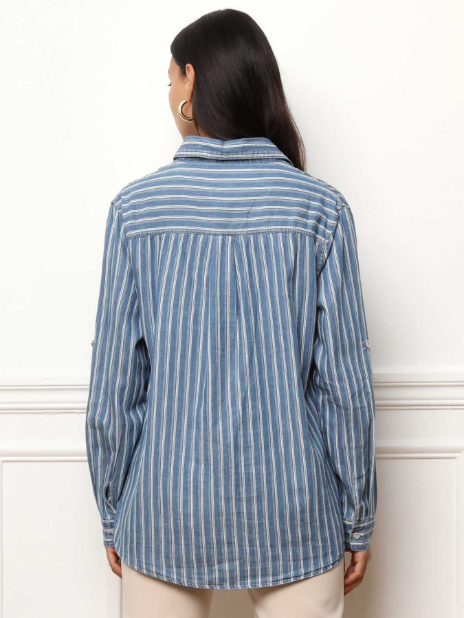 Chemise à rayures effet denim
