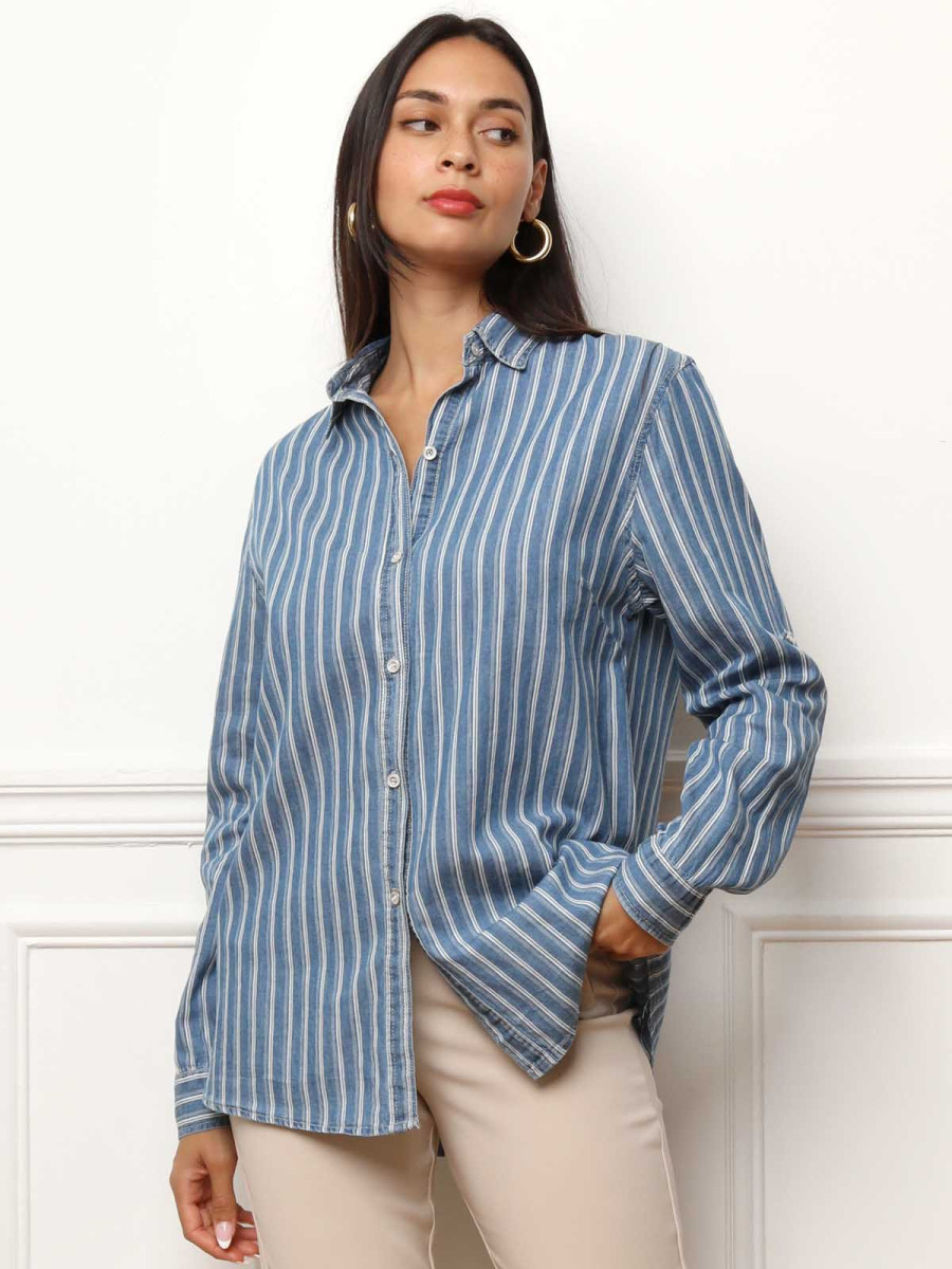 Chemise à rayures effet denim