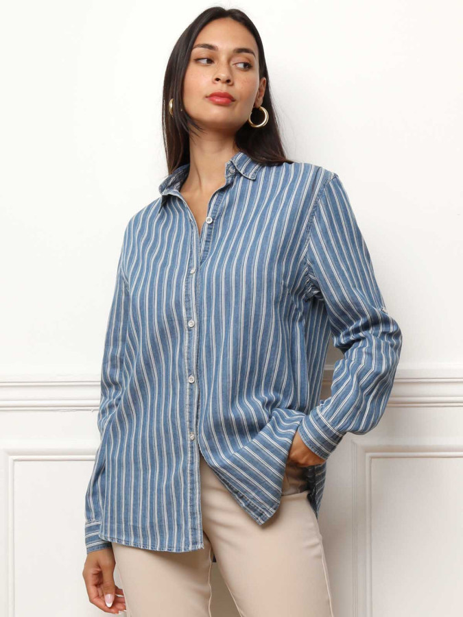 Chemise à rayures effet denim