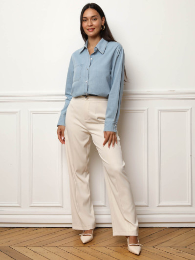 Chemise en denim à boutons vernis