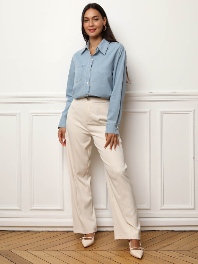 Chemise en denim à boutons vernis