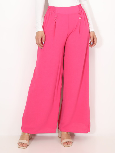 Pantalon large à plis et boutons
