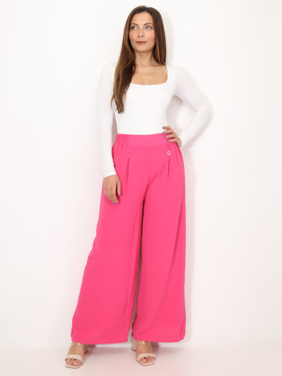 Pantalon large à plis et boutons