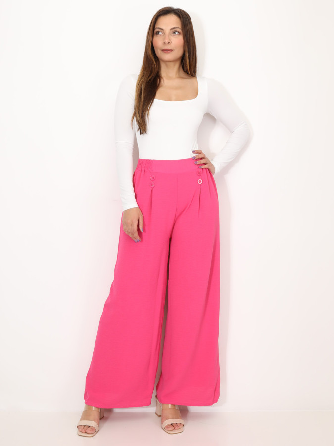 Pantalon large à plis et boutons