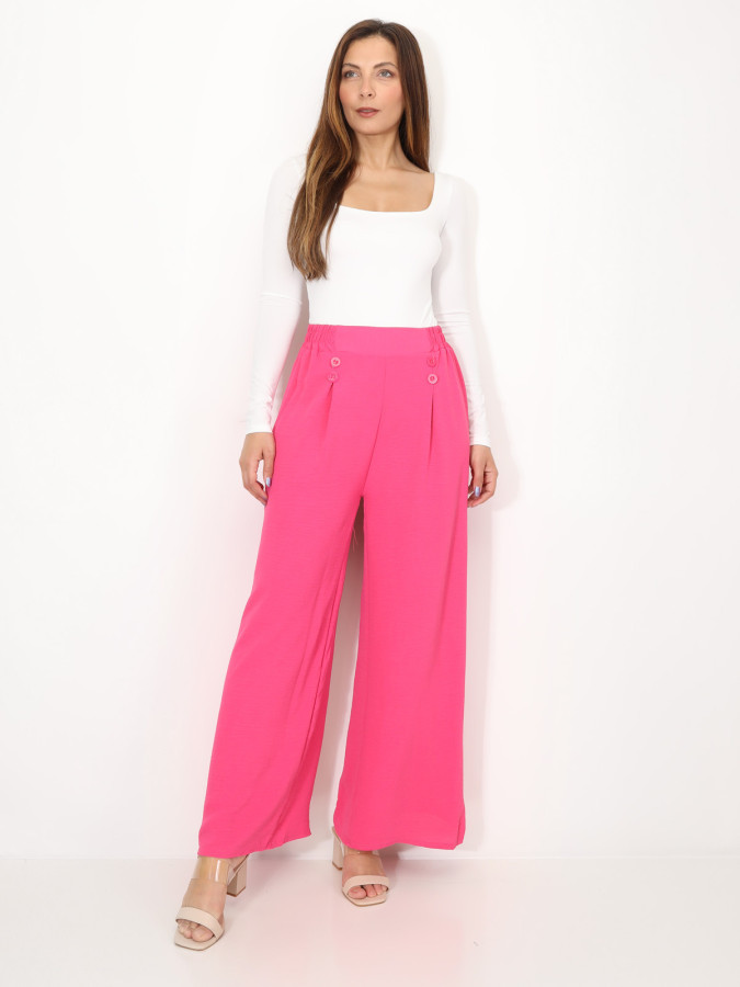 Pantalon large à plis et boutons