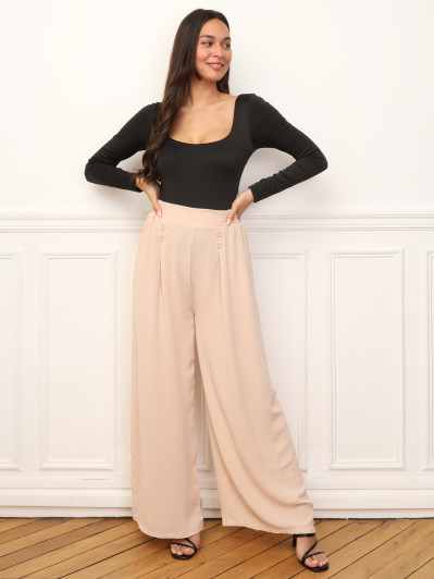 Pantalon large à plis et boutons