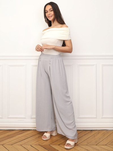 Pantalon large à plis et boutons