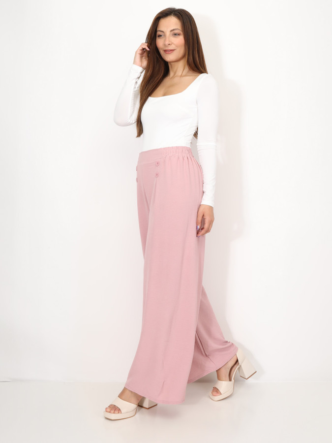 Pantalon large à plis et boutons