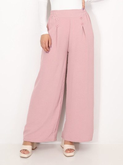 Pantalon large à plis et boutons