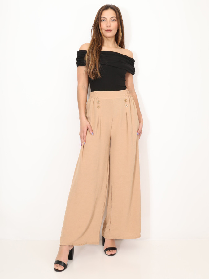 Pantalon large à plis et boutons