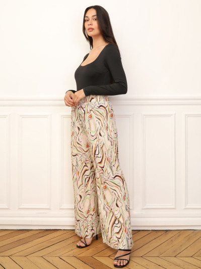 Pantalon plissé à motif abstrait