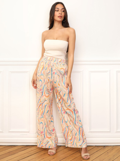 Pantalon plissé à motif abstrait