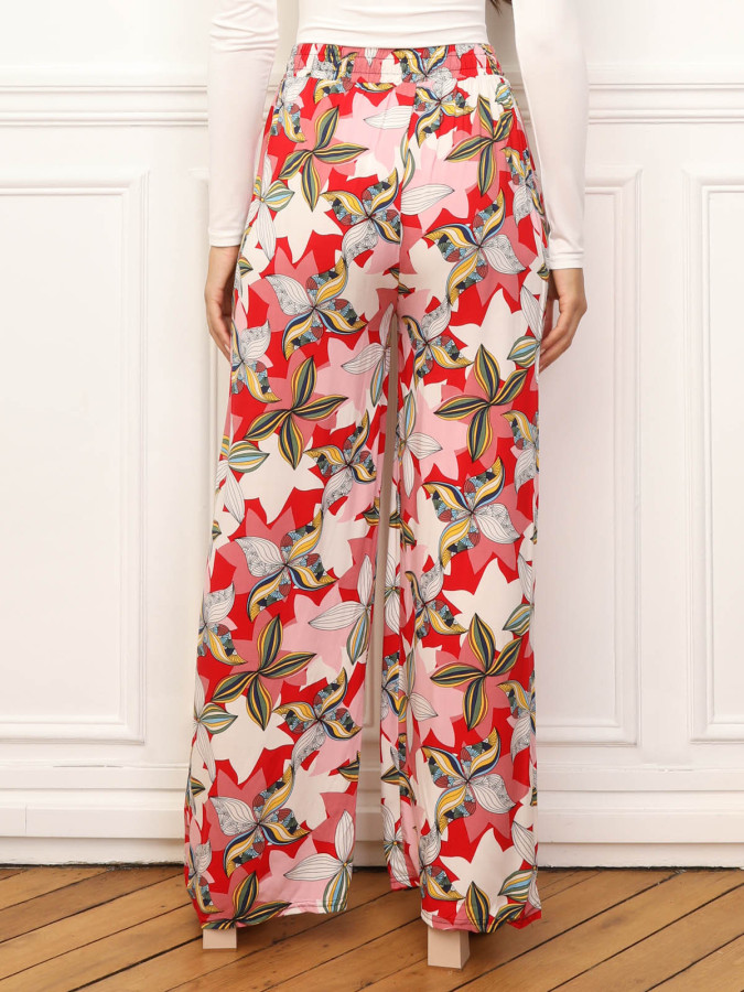 Pantalon fluide à motif fleurs graphiques