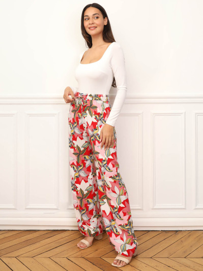 Pantalon fluide à motif fleurs graphiques