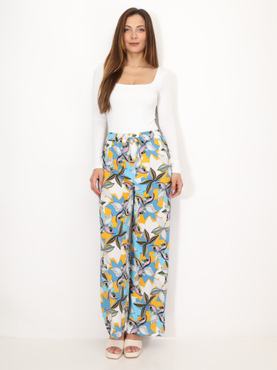 Pantalon fluide à motif fleurs graphiques
