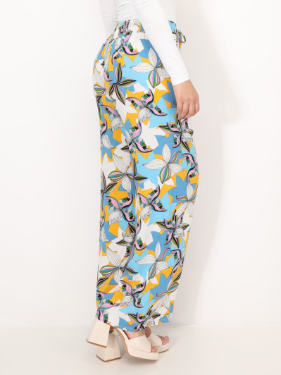 Pantalon fluide à motif fleurs graphiques