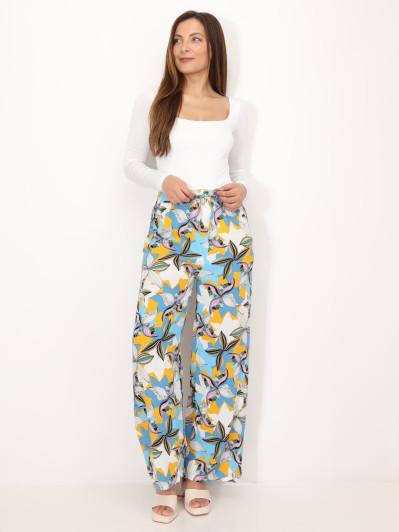 Pantalon fluide à motif fleurs graphiques