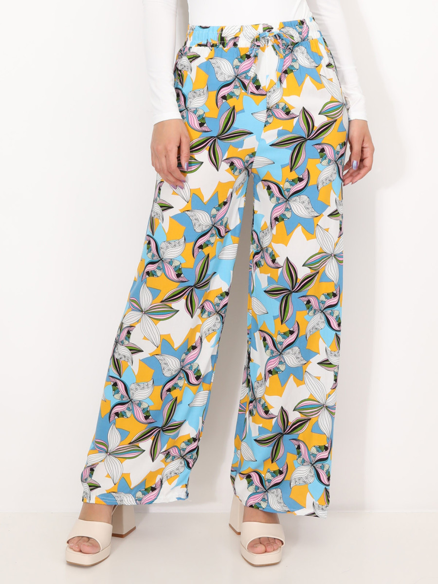 Pantalon fluide à motif fleurs graphiques