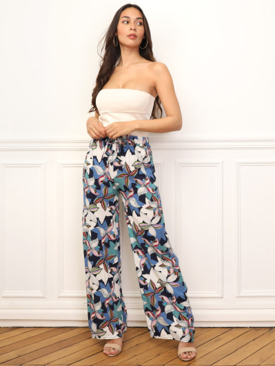 Pantalon fluide à motif fleurs graphiques