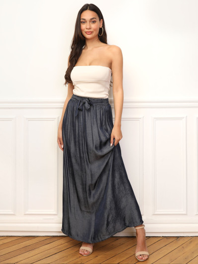 Jupe effet denim ceinturée
