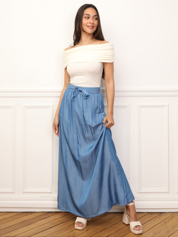 Jupe effet denim ceinturée