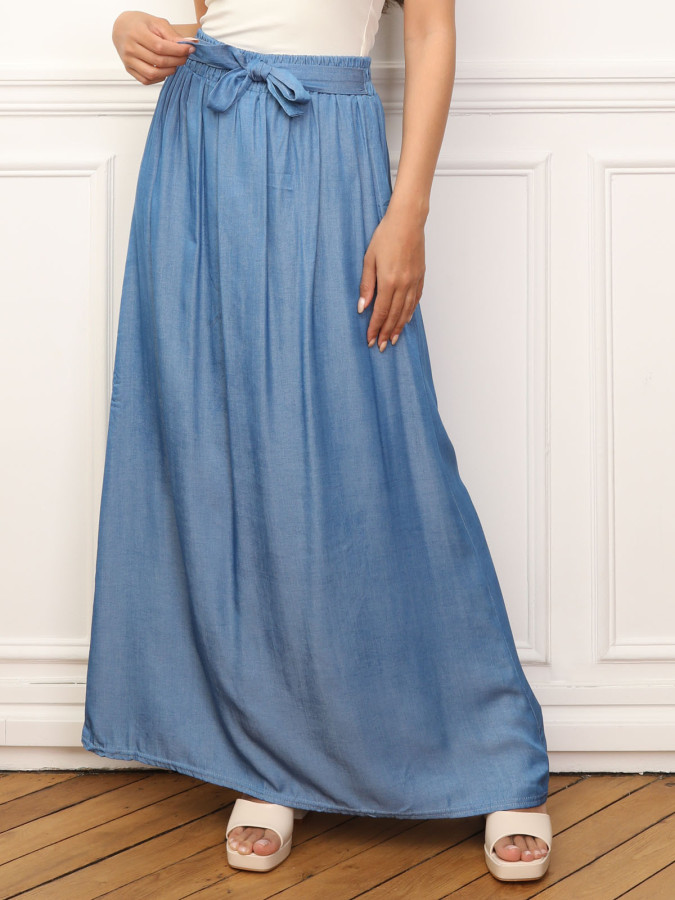 Jupe effet denim ceinturée