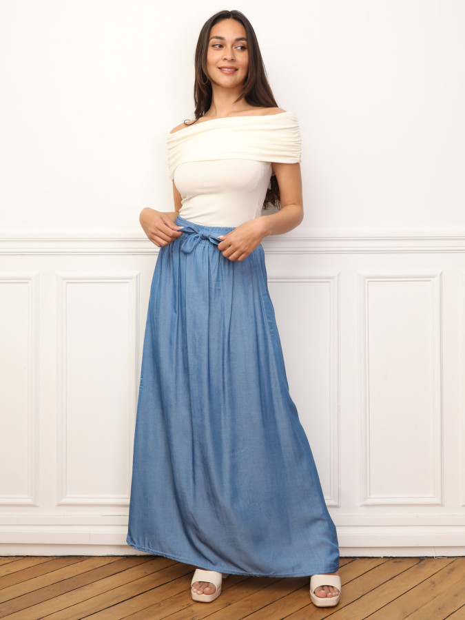 Jupe effet denim ceinturée
