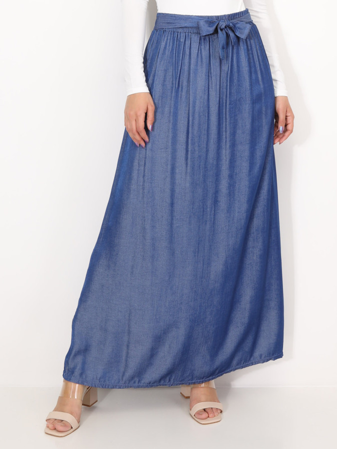 Jupe effet denim ceinturée