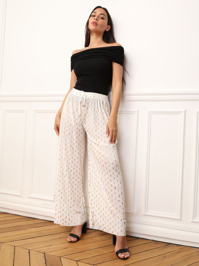 Pantalon fluide à tâches dorées