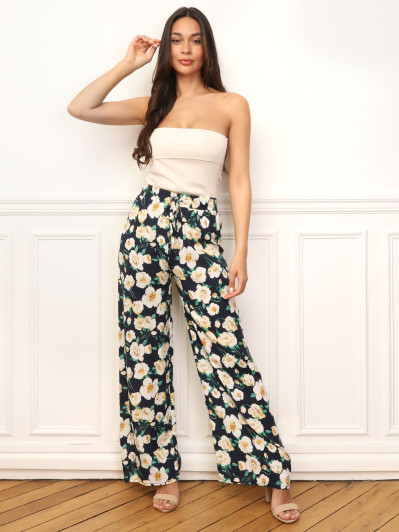 Pantalon large à imprimé floral