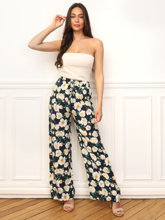 Pantalon large à imprimé floral