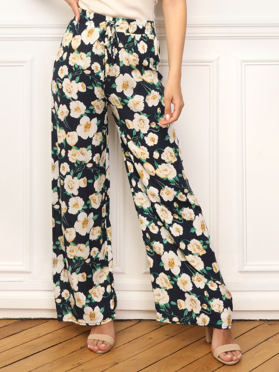 Pantalon large à imprimé floral