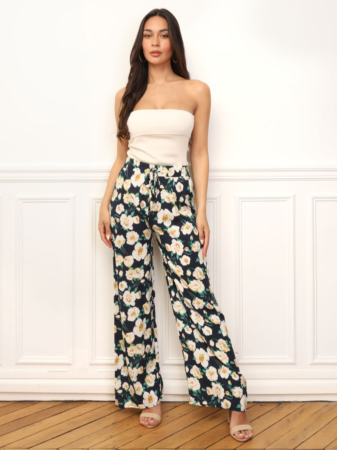 Pantalon large à imprimé floral