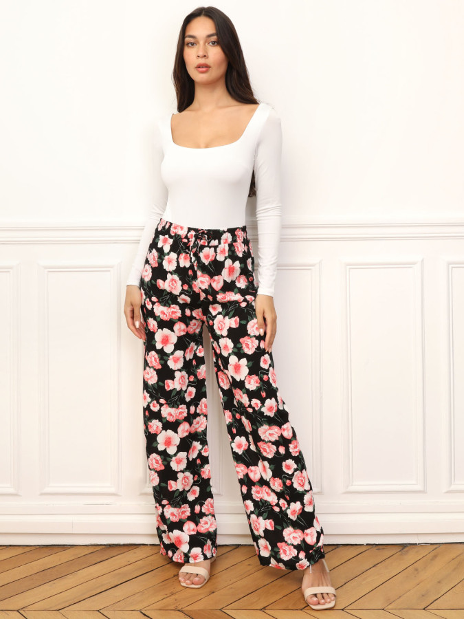 Pantalon large à imprimé floral