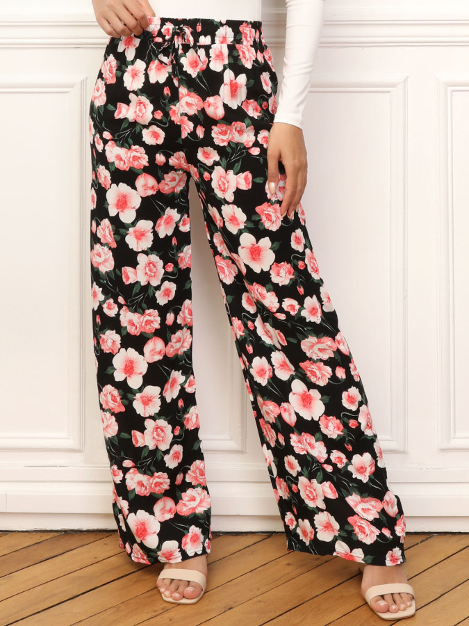 Pantalon large à imprimé floral