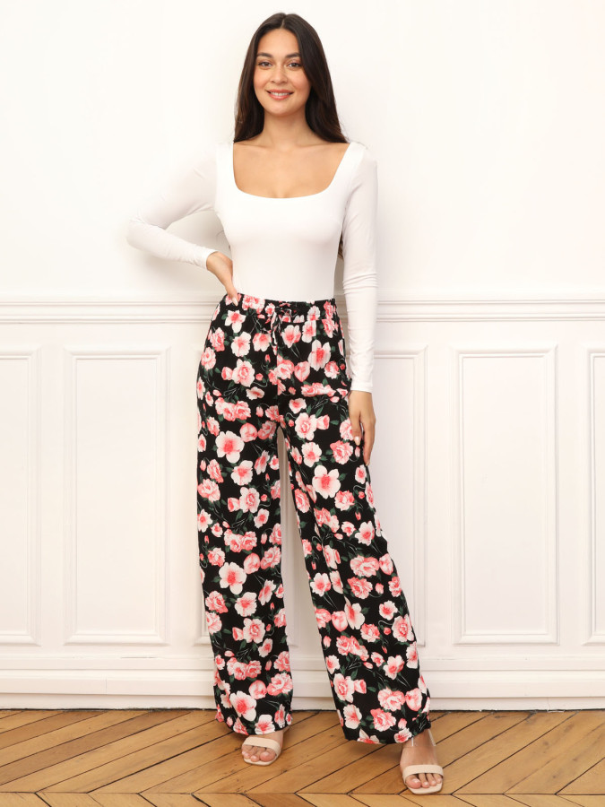 Pantalon large à imprimé floral