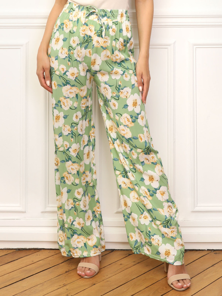 Pantalon large à imprimé floral