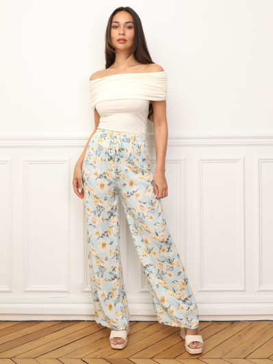 Pantalon large à imprimé floral