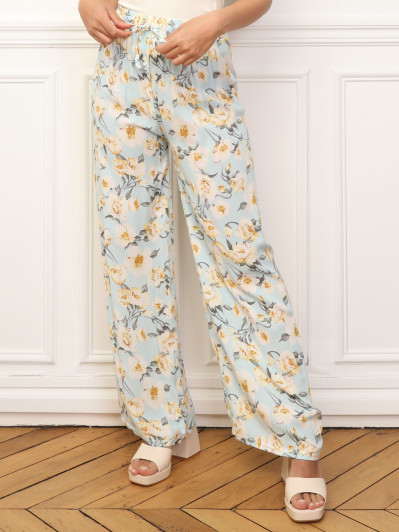 Pantalon large à imprimé floral