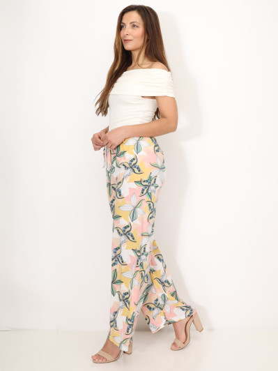 Pantalon fluide à motif fleurs graphiques
