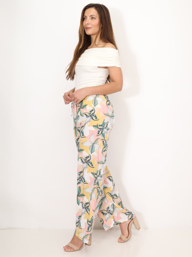 Pantalon fluide à motif fleurs graphiques