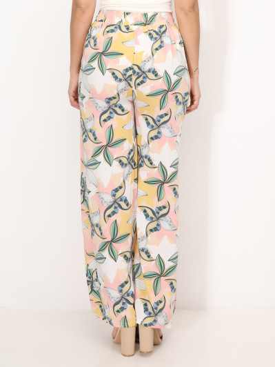 Pantalon fluide à motif fleurs graphiques