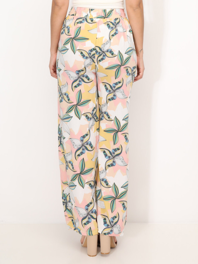 Pantalon fluide à motif fleurs graphiques