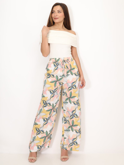 Pantalon fluide à motif fleurs graphiques