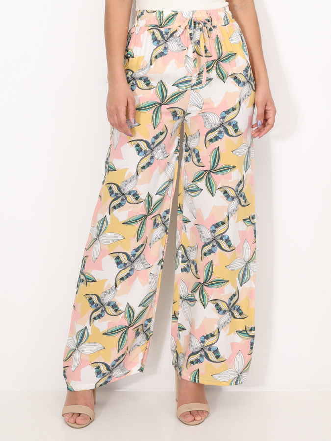 Pantalon fluide à motif fleurs graphiques