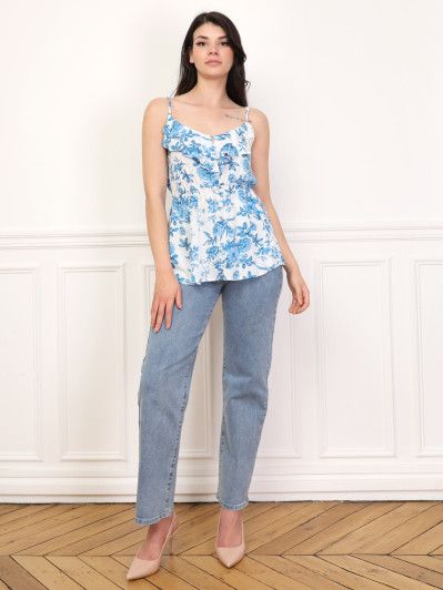 Top péplum fleuri à volants