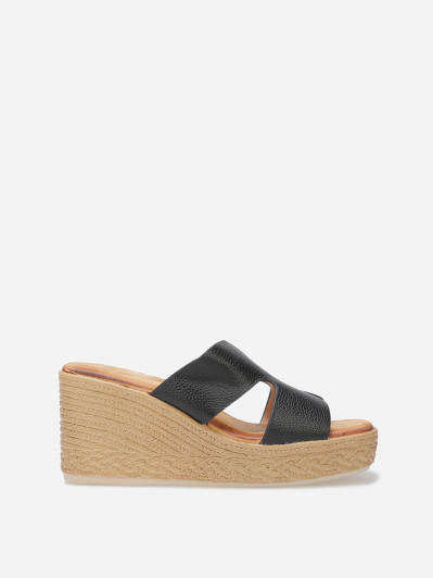 Mules à talon compensé effet tressé